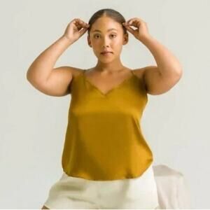 Ettitude Size S Sateen Cami Chamomile Brown Organic Bamboo Layering Lounge NEW